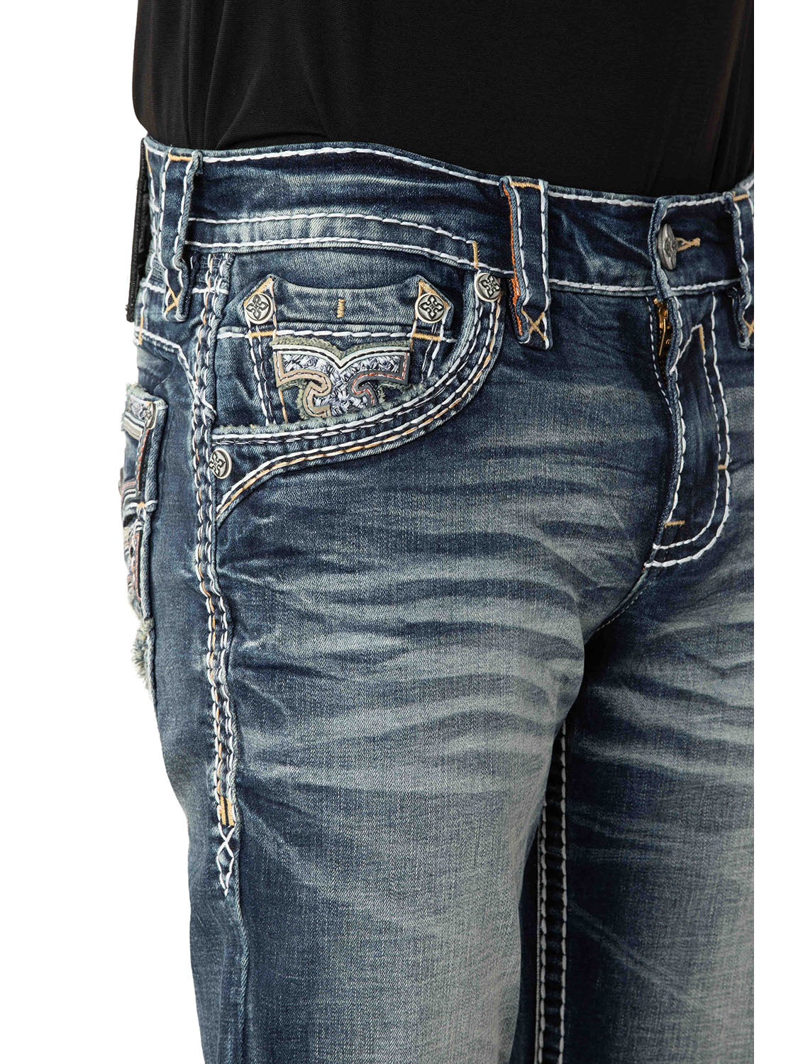 RP3839J207 Jeans Detail der Vordertasche auf weißem Hintergrund