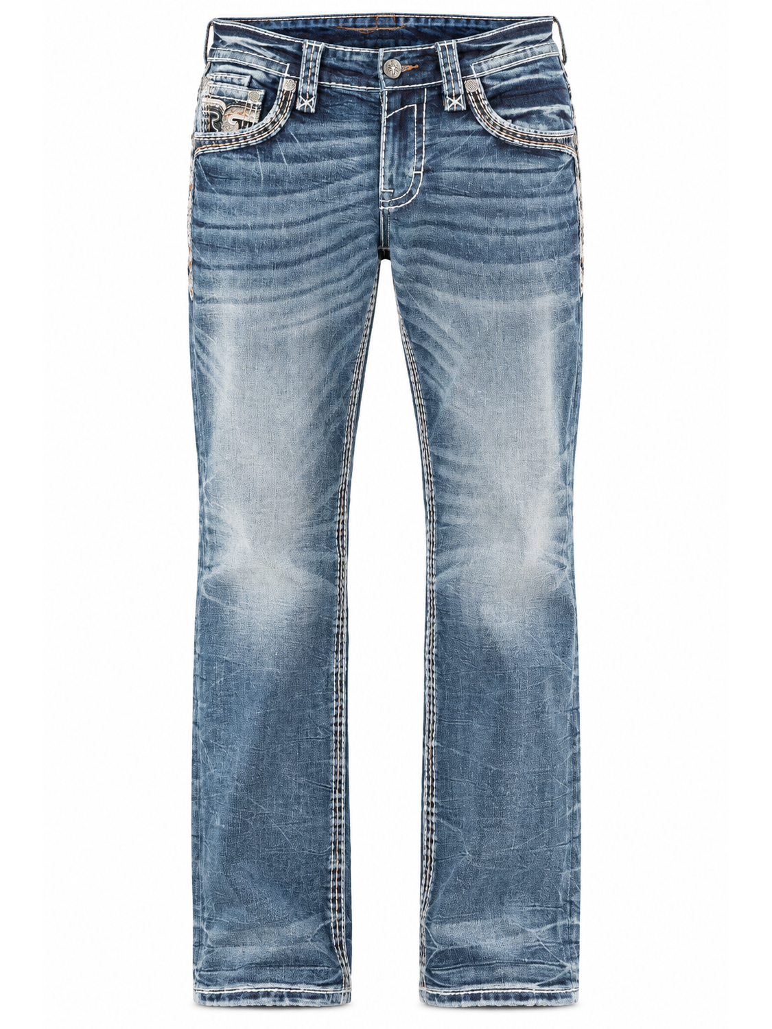 RP3734B204 Vorderansicht der Jeans ohne Model auf weißem Hintergrund