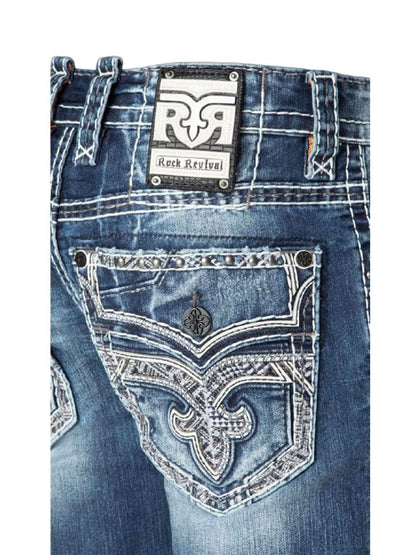RP3849A202R Jeans Detail der Gesäßtasche auf weißem Hintergrund