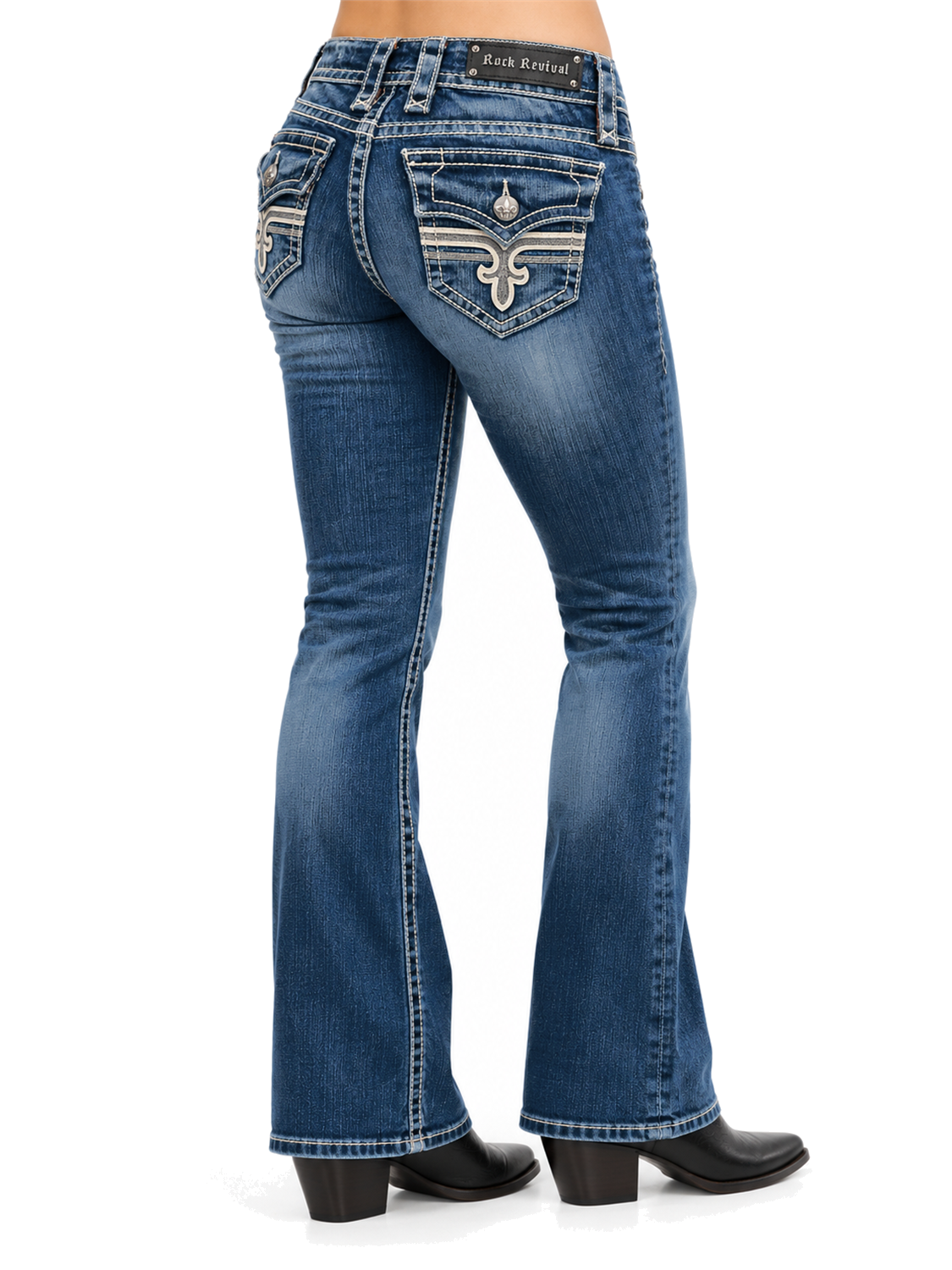 Rock Revival Tori T13 Damenjeans – schräge Rückansicht am Model